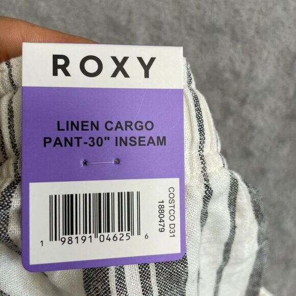 NEW Roxy Women's XS Linen Cargo Pants Black & White Striped 30" Inseam - Picture 6 of 10